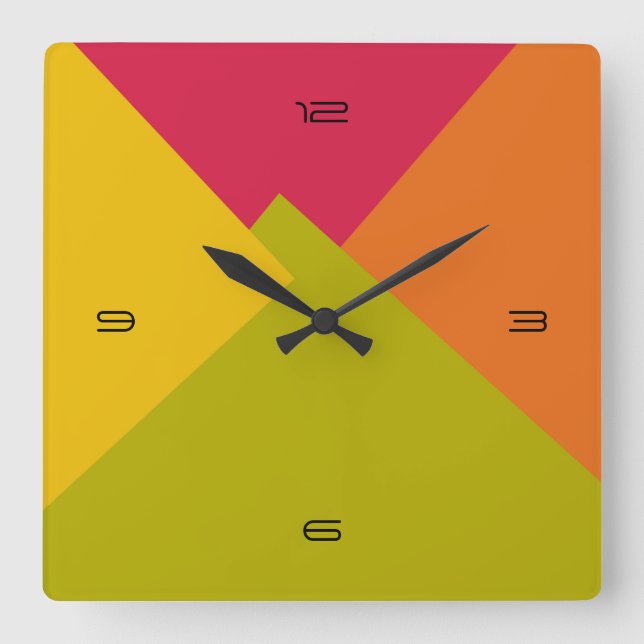 Retro Colour Modern Geometric Pattern #2 Square Wall Clock (Front)