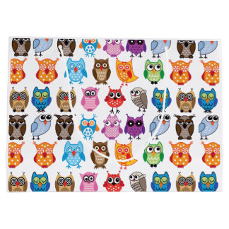 Retro Colour Owl Pattern Large Gift Bag