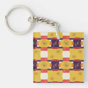 retro colour pattern with flowers key ring