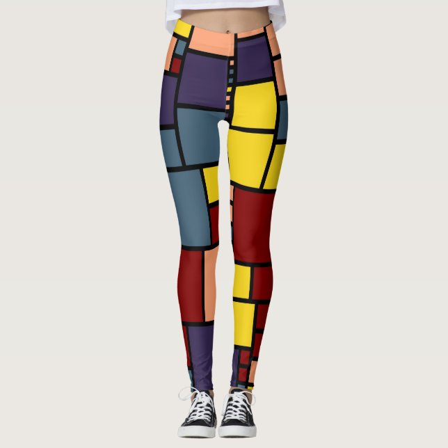 Retro Colour Squares Pattern #7 Leggings (Front)