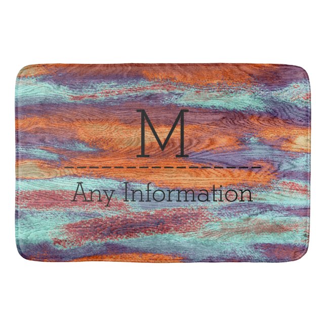 Retro Colour Wood Grain Texture Monogram #2 Bath Mat (Front)