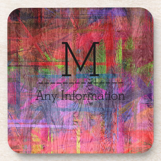 Retro Colour Wood Grain Texture Monogram #2 Coaster (Front)