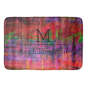 Retro Colour Wood Grain Texture Monogram #4 Bath Mat