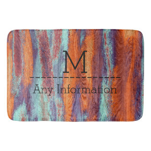 Retro Colour Wood Grain Texture Monogram Bath Mat
