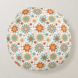 Retro coloured floral abstract pattern round cushion