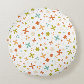 Retro coloured floral abstract pattern round cushion