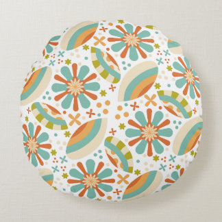 Retro coloured floral abstract pattern round cushion