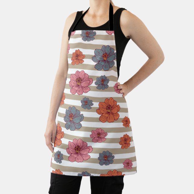 Retro Coloured Flower Pattern Apron (Insitu)