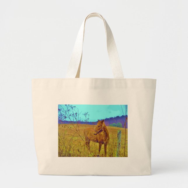 Retro Coloured Horse Large Tote Bag (Front)
