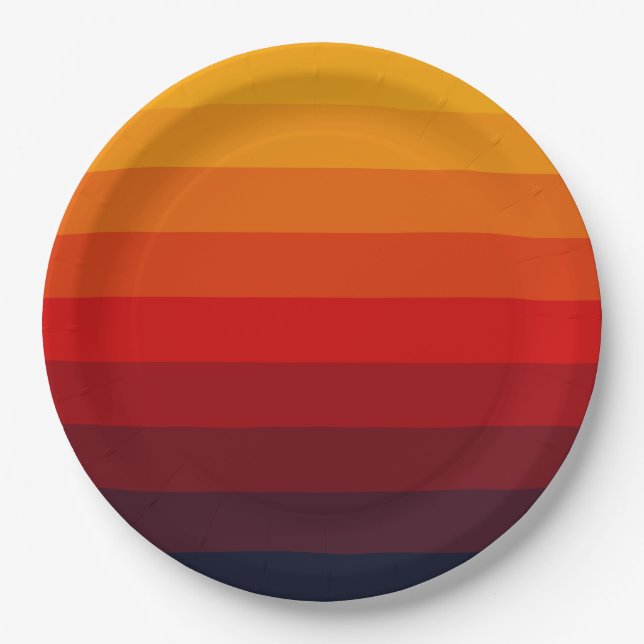 Retro coloured rainbow paper plate (Front)