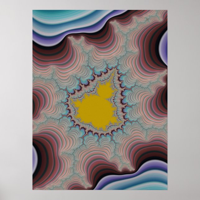 Retro Coloured Stripes with Golden Mandel Fractal  Poster (Front)