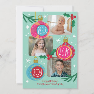 Retro Colourful 3 Photo Christmas Cards