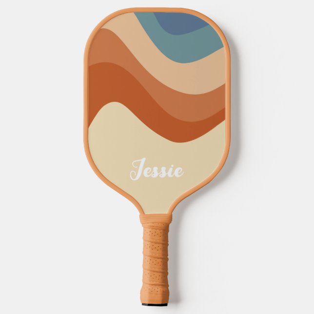 Retro Colourful 70s Curved Stripes Vintage Pickleball Paddle (Back)