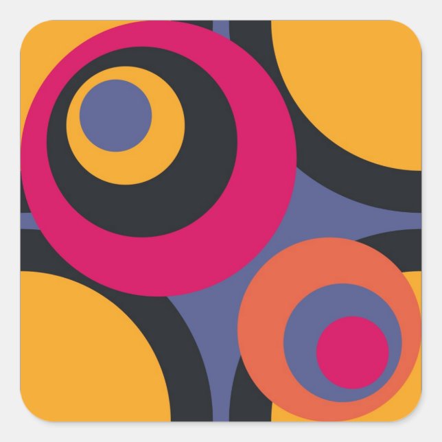 Retro Colourful Abstract Art Square Sticker (Front)