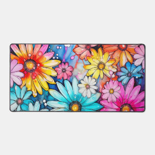 Retro Colourful Abstract Daisy Flowers Desk Mat