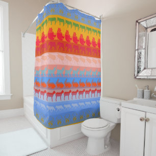 Retro Colourful Animals Modern Stripes Pattern #2 Shower Curtain