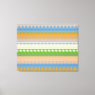 Retro Colourful Animals Modern Stripes Pattern #3 Canvas Print