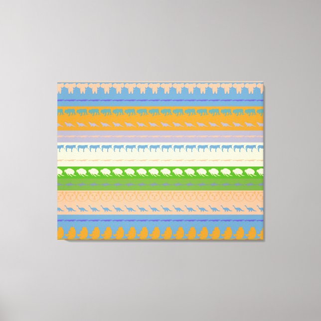 Retro Colourful Animals Modern Stripes Pattern #3 Canvas Print (Front)