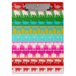 Retro Colourful Animals Modern Stripes Pattern #4 Clipboard
