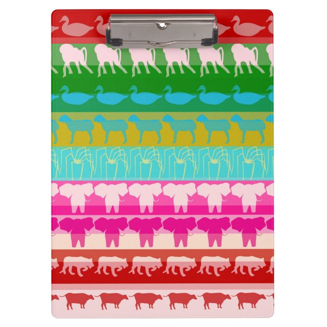 Retro Colourful Animals Modern Stripes Pattern #4 Clipboard (Front)