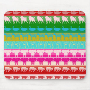 Retro Colourful Animals Modern Stripes Pattern #4 Mouse Mat