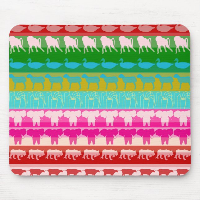 Retro Colourful Animals Modern Stripes Pattern #4 Mouse Mat (Front)