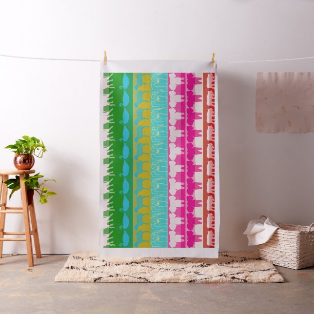 Retro Colourful Animals Modern Stripes Pattern #6 Fabric (In Situ)