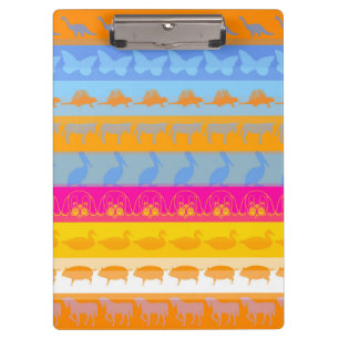 Retro Colourful Animals Modern Stripes Pattern #7 Clipboard
