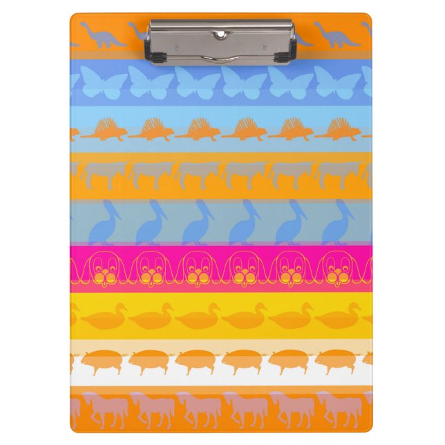 Retro Colourful Animals Modern Stripes Pattern #7 Clipboard (Front)