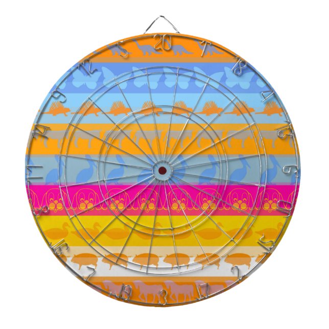 Retro Colourful Animals Modern Stripes Pattern #7 Dartboard (Front)