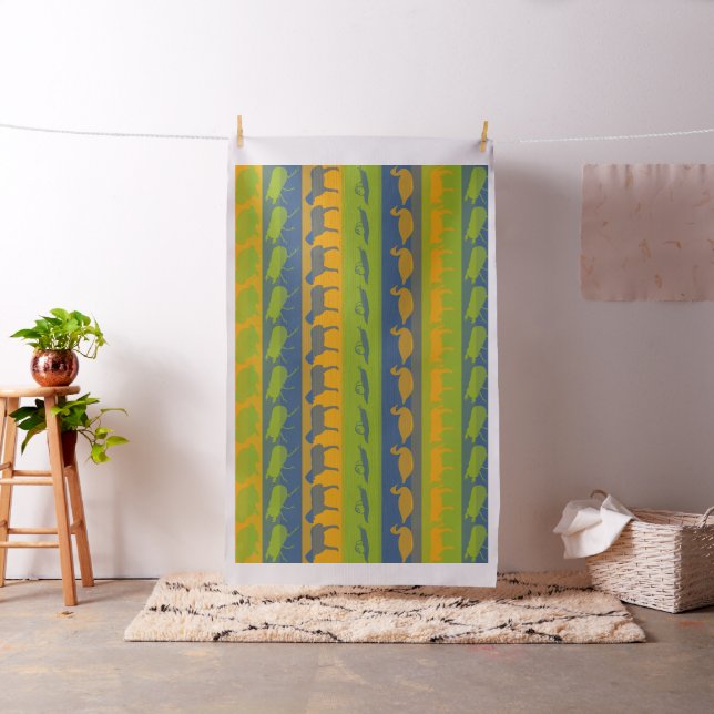 Retro Colourful Animals Modern Stripes Pattern #7 Fabric (In Situ)