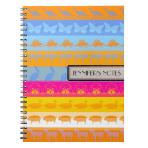 Retro Colourful Animals Modern Stripes Pattern #7 Notebook