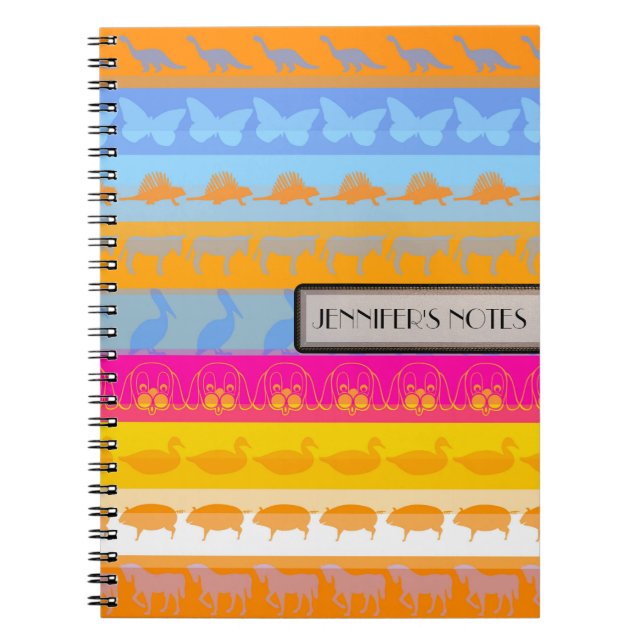 Retro Colourful Animals Modern Stripes Pattern #7 Notebook (Front)