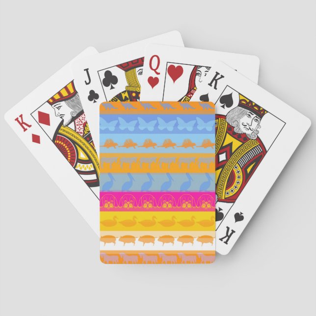 Retro Colourful Animals Modern Stripes Pattern #7 Playing Cards (Back)