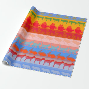 Retro Colourful Animals Modern Stripes Pattern #7 Wrapping Paper