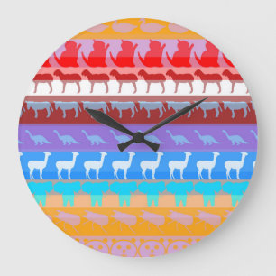 Retro Colourful Animals Modern Stripes Pattern #8 Large Clock