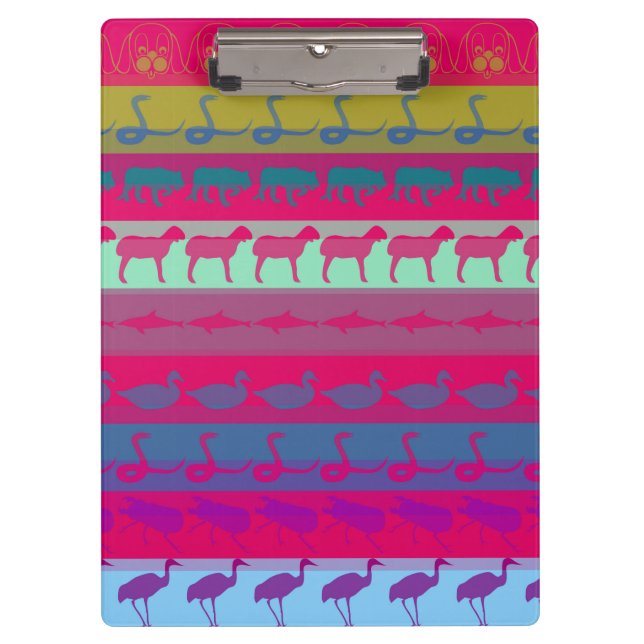 Retro Colourful Animals Modern Stripes Pattern #9 Clipboard (Front)