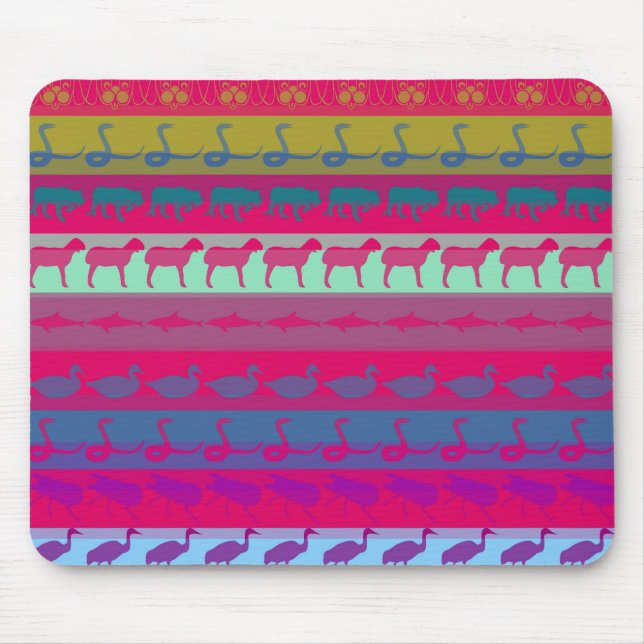 Retro Colourful Animals Modern Stripes Pattern #9 Mouse Mat (Front)