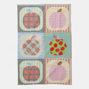 Retro colourful Apple Patchwork Quilt Tea Towel