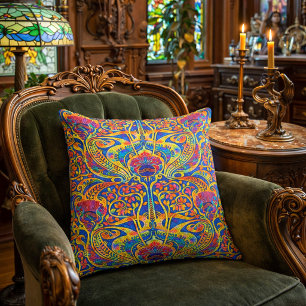 Retro Colourful Art Nouveau Pattern Cushion