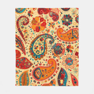 Retro Colourful Beautiful Boho Bohemian Paisley Fleece Blanket