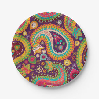 Retro Colourful Beautiful Boho Bohemian Paisley Paper Plate
