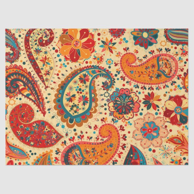 Retro Colourful Beautiful Boho Bohemian Paisley Tissue Paper (Front)
