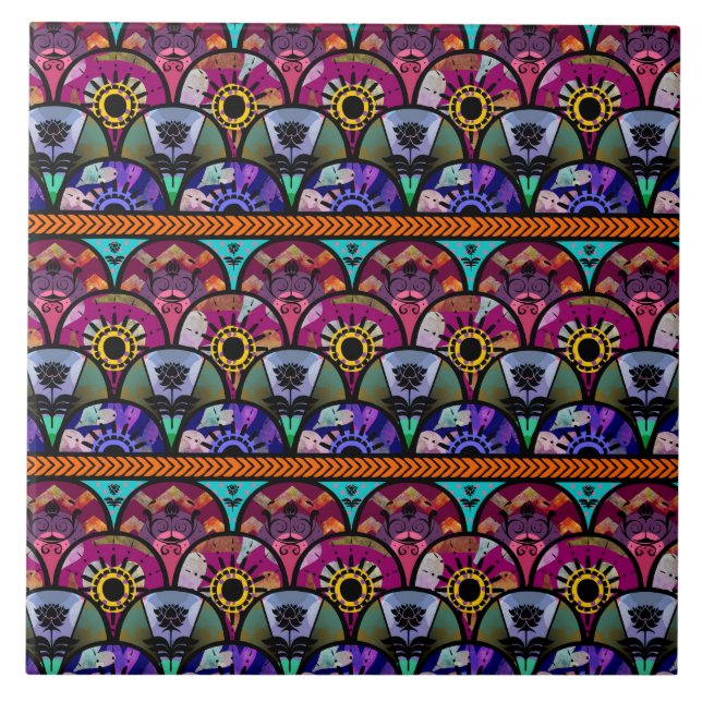 Retro Colourful Beautiful Boho Bohemian Tile (Front)