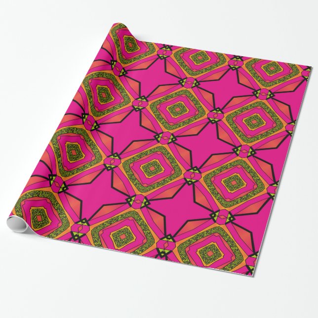 Retro Colourful Beautiful Boho Bohemian Wrapping Paper (Unrolled)