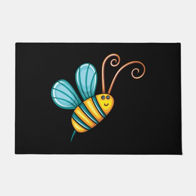 Retro Colourful Beautiful Boho Bumble Bee Doormat (Front)