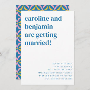 Retro Colourful Blue Geometric Modern Wedding RSVP Invitation
