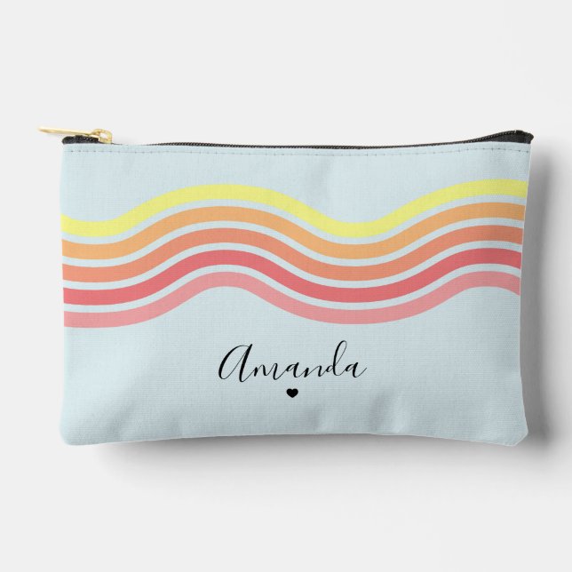 Retro Colourful Blue Groovy Lines Beach Sunrise  Accessory Pouch (Front)