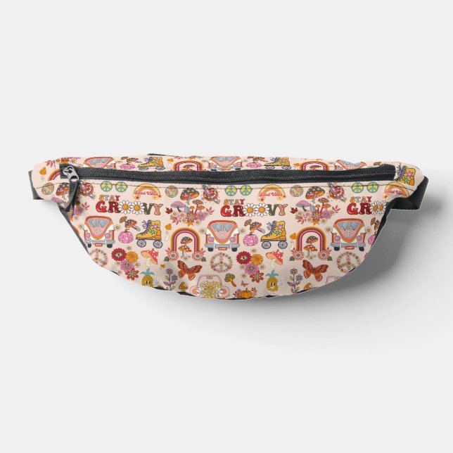 Retro colourful boho flowers groovy floral design bum bags (Lay Down)
