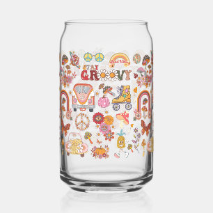 Retro colourful boho flowers groovy floral design can glass